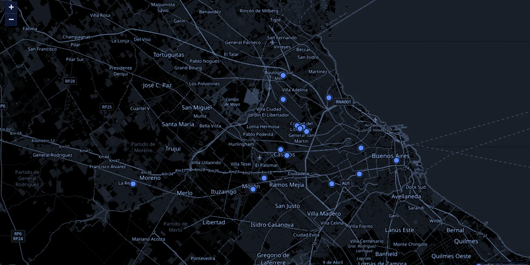 Mapa industrial con los clientes de Visión geolocalizados en CABA y el Gran Buenos Aires